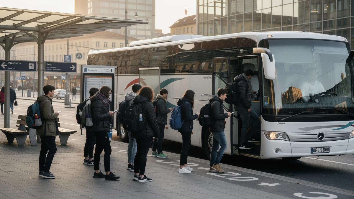 Students boarding a coach for a budget tour